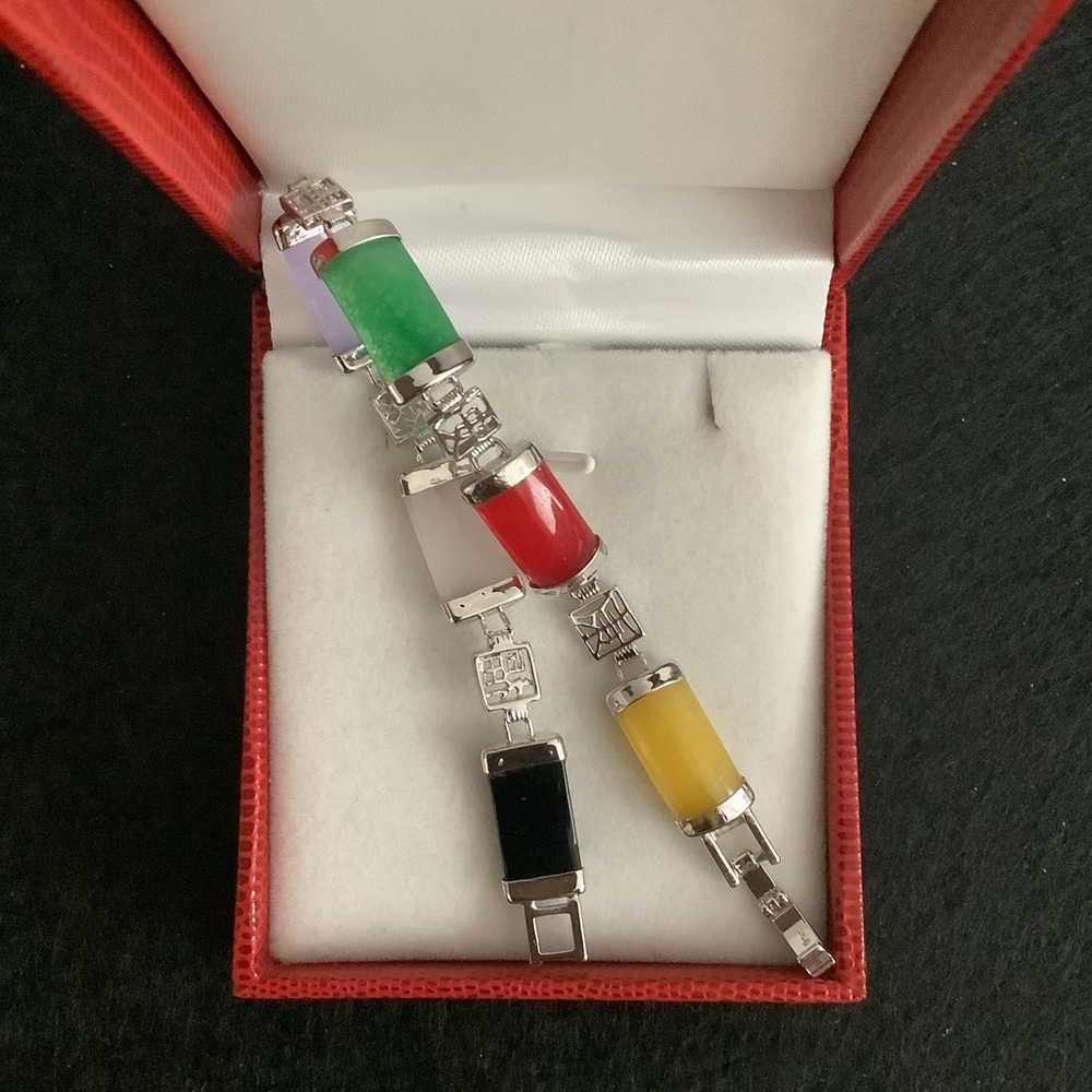 NEW 925 sterling silver multi color jade bracelet.